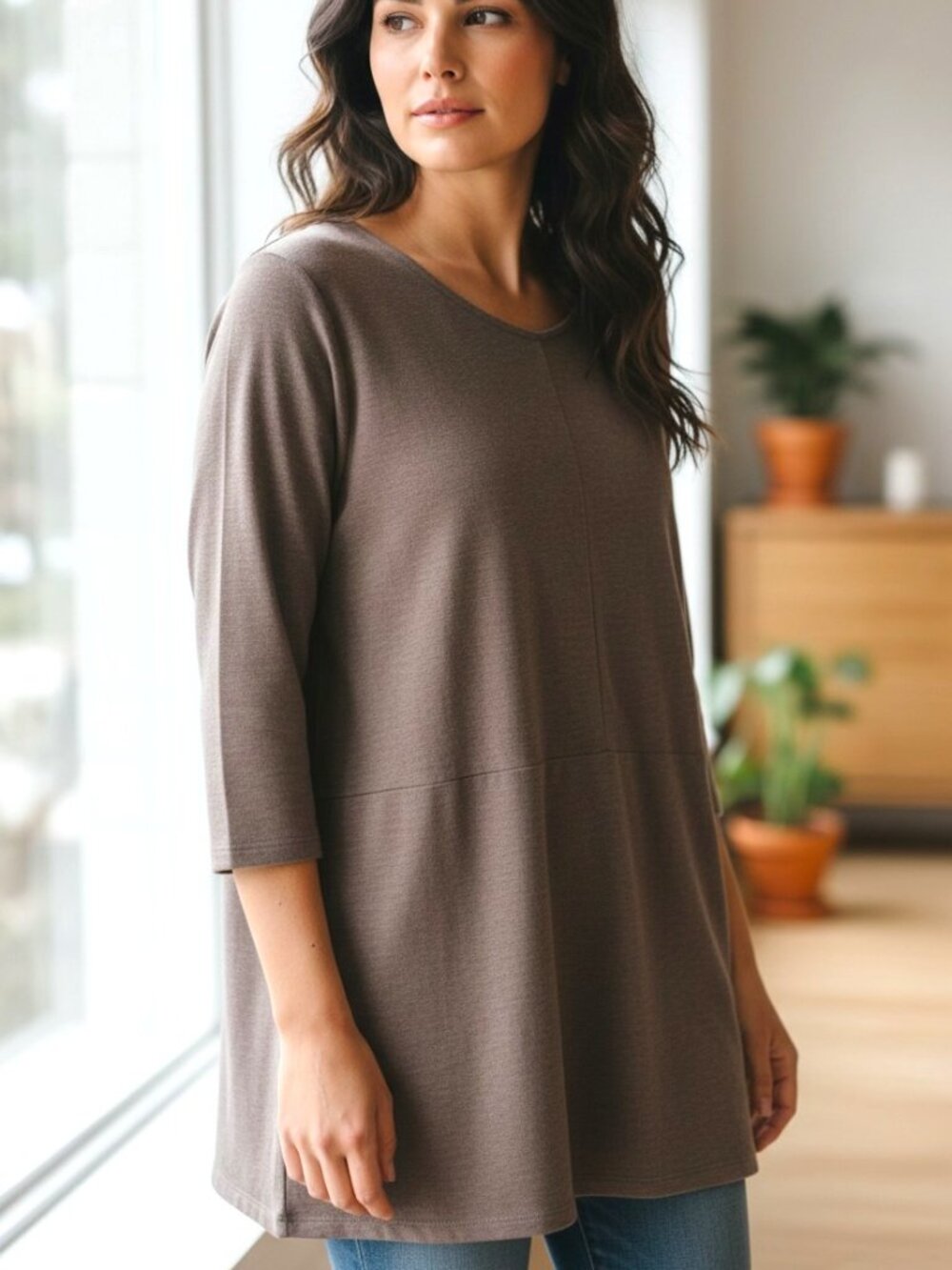 Medium Brown J Jill   "pure Jill" 3/4 Sleeve Pull-Over Tunic Size XL GUC